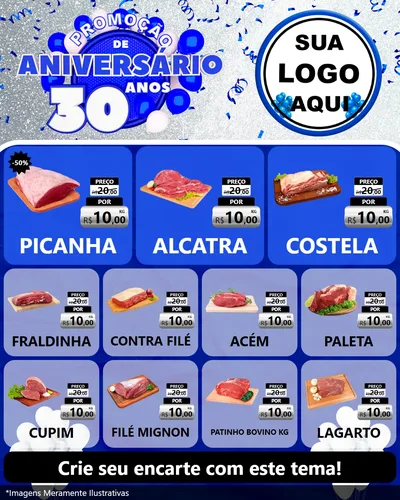Modelo de Rede Social para Feed Instagram com o tema Promoção de Aniversário - 30 Anos para Açougue