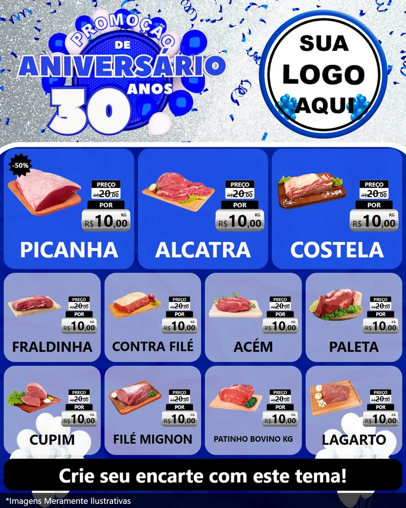 Modelo de Rede Social para Feed Instagram com o tema Promoção de Aniversário - 30 Anos para Açougue