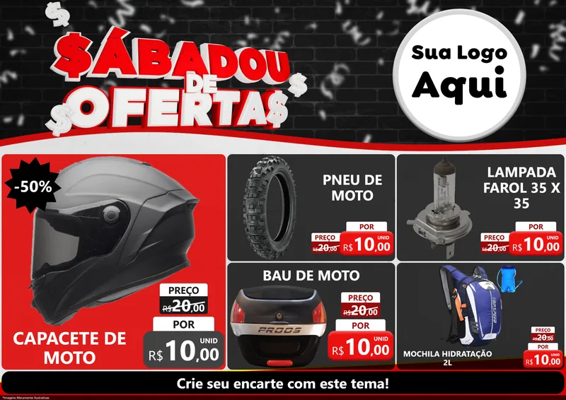 Modelo de Encarte para Encarte A4 Horizontal com o tema Sabadou de Ofertas para Moto peças