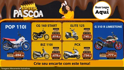 Modelo de TV para TV Horizontal com o tema Especial Páscoa para Concessionaria de Motos