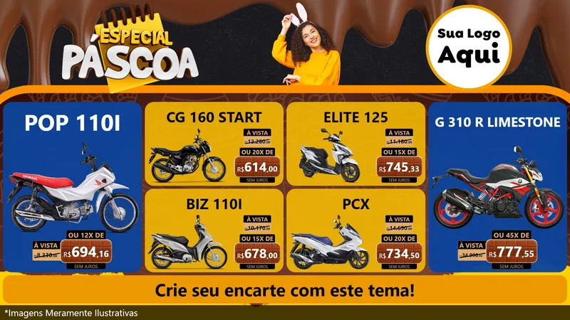 Modelo de TV para TV Horizontal com o tema Especial Páscoa para Concessionaria de Motos