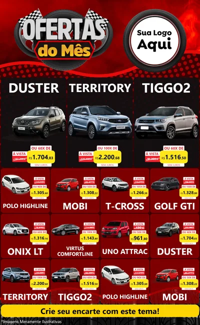 Modelo de Encarte para Encarte Grande com o tema Ofertas do Mês - Autopeças para Concessionaria de Carros