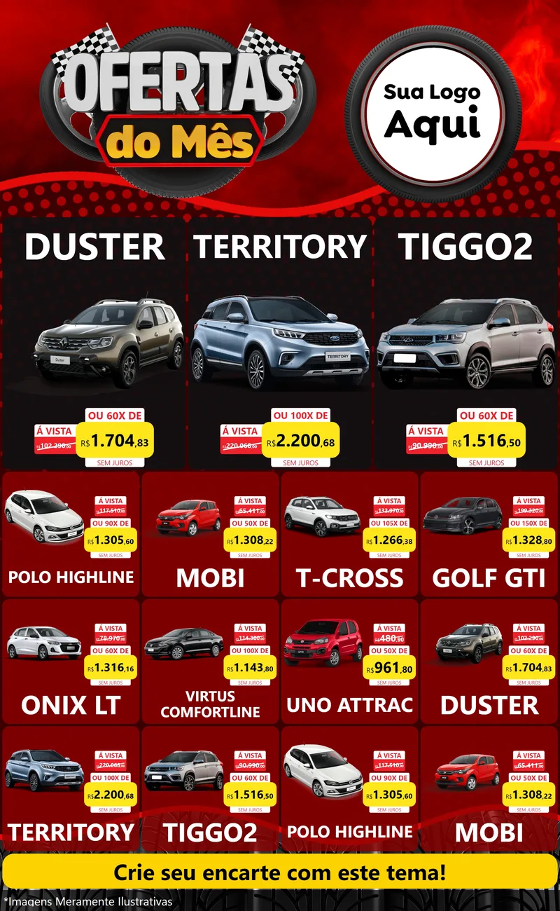 Modelo de Encarte para Encarte Grande com o tema Ofertas do Mês - Autopeças para Concessionaria de Carros