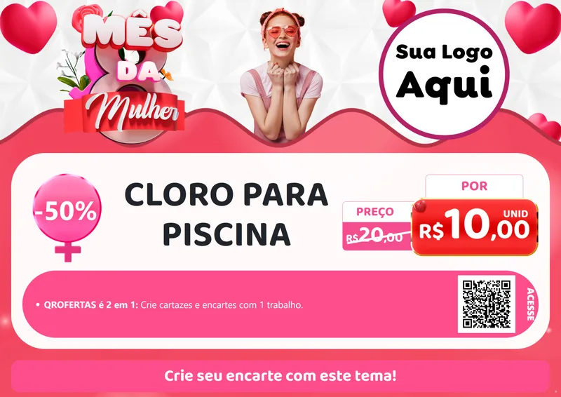 Modelo de Cartaz para Cartaz A4 Horizontal com o tema Mês da Mulher para Produtos para Piscina