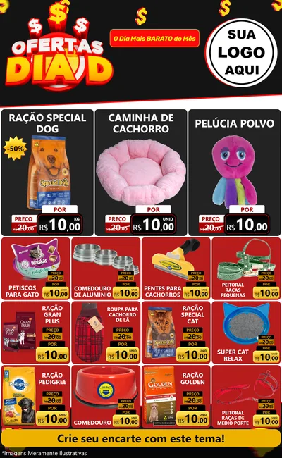 Modelo de Encarte para Encarte Grande com o tema Ofertas Dia D para Pet Shop