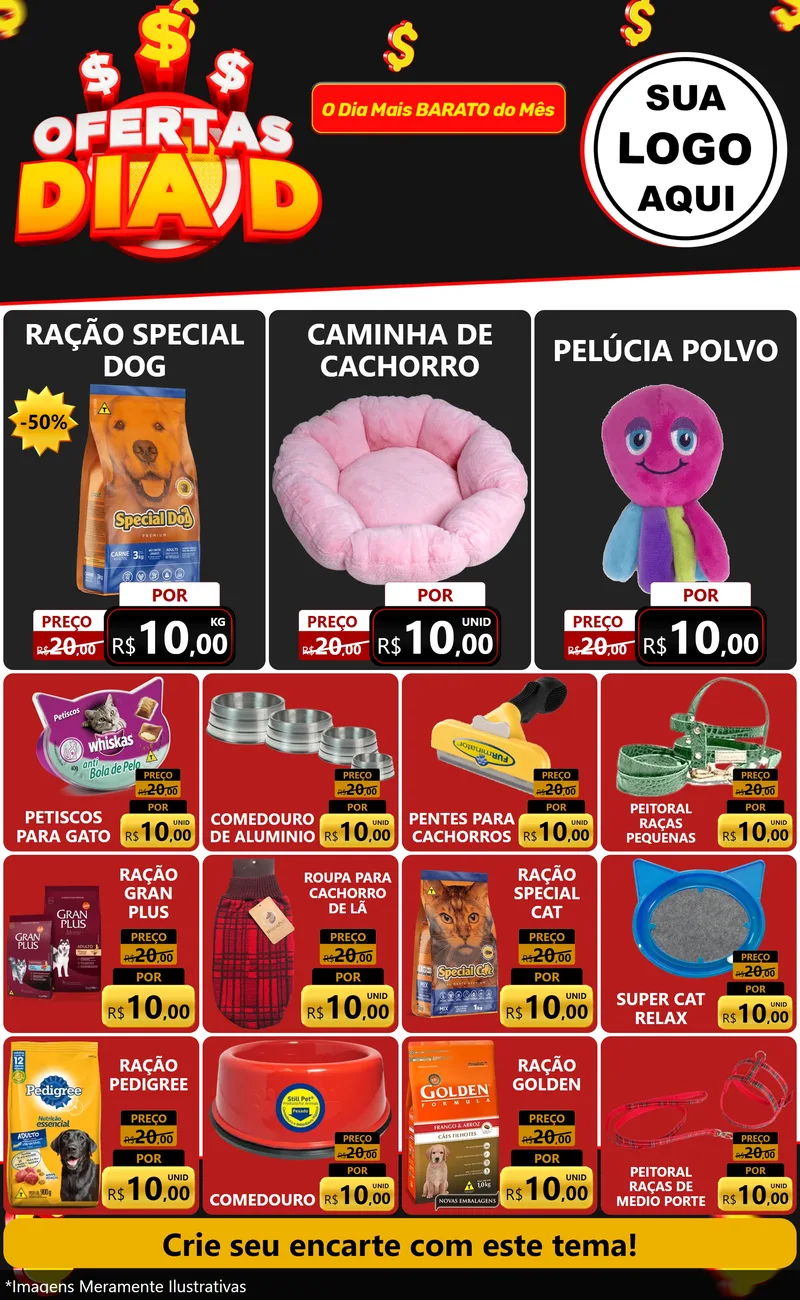 Modelo de Encarte para Encarte Grande com o tema Ofertas Dia D para Pet Shop