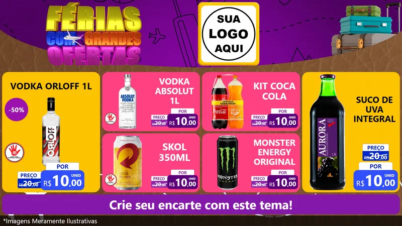 Modelo de TV para TV Horizontal com o tema Férias com Grandes Ofertas para Distribuidora de bebidas