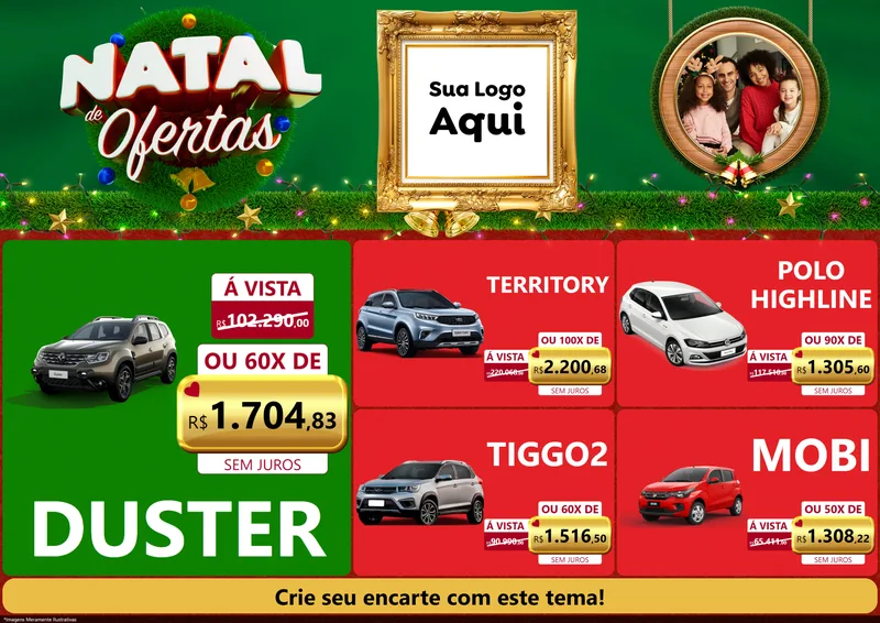 Modelo de Encarte para Encarte A4 Horizontal com o tema Natal de Ofertas para Concessionaria de Carros