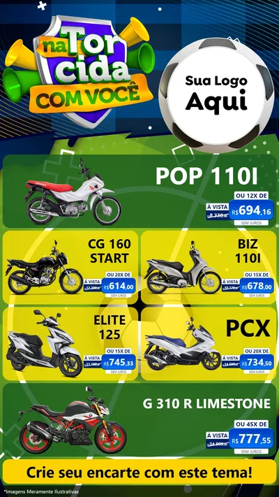 Modelo de TV para TV Vertical com o tema Na Torcida Com Você - Copa para Concessionaria de Motos