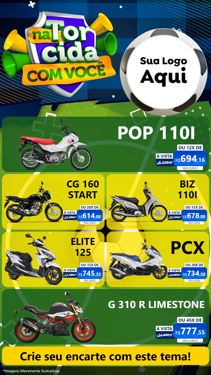 Modelo de TV para TV Vertical com o tema Na Torcida Com Você - Copa para Concessionaria de Motos
