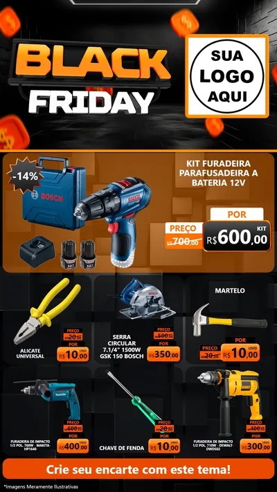Modelo de Rede Social para Stories com o tema Black Friday para Maquinas e Ferramentas