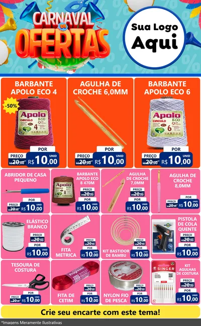 Modelo de Encarte para Encarte Grande com o tema Carnaval de Ofertas para Armarinho e Aviamentos