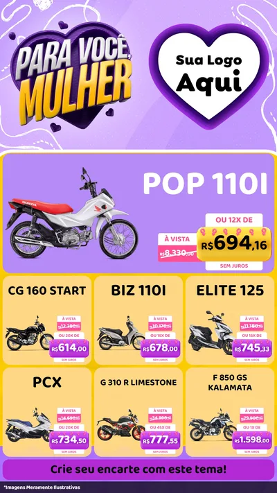 Modelo de Rede Social para Stories com o tema Para Você, Mulher para Concessionaria de Motos