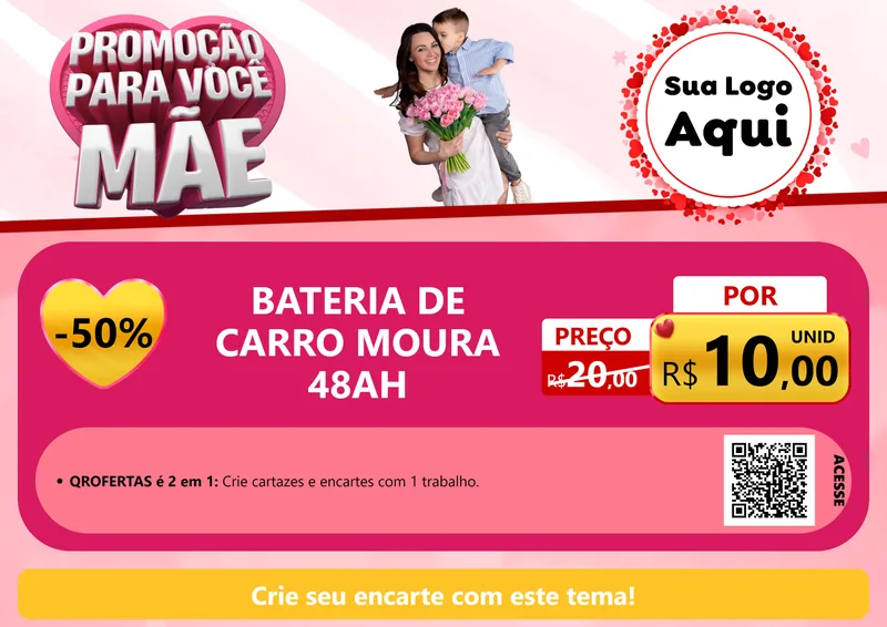 Modelo de Cartaz para Cartaz A4 Horizontal com o tema Promoção Para Você Mãe para Baterias Elétricas