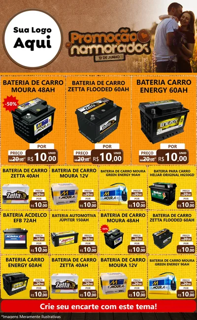 Modelo de Encarte para Encarte Grande com o tema Promoção Namorados para Baterias Elétricas