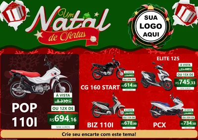 Modelo de Encarte para Encarte A4 Horizontal com o tema Um Natal de Ofertas para Concessionaria de Motos