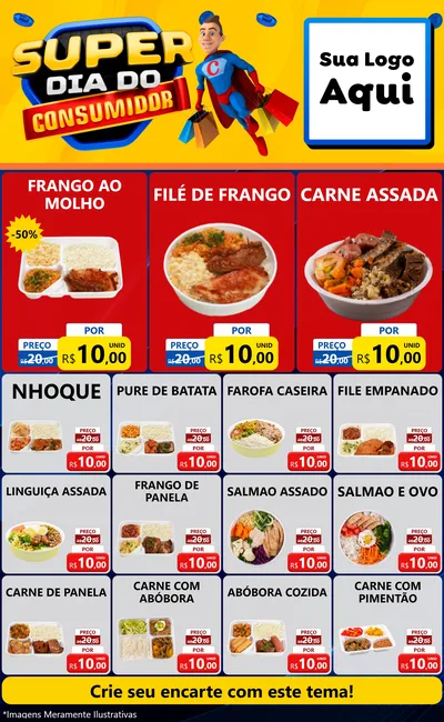 Modelo de Encarte para Encarte Grande com o tema Super Dia do Consumidor para Restaurante