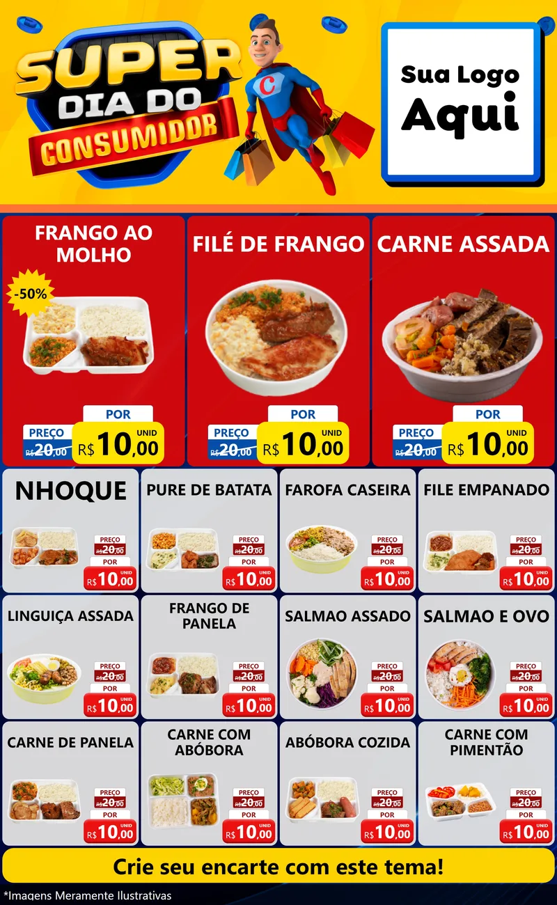 Modelo de Encarte para Encarte Grande com o tema Super Dia do Consumidor para Restaurante