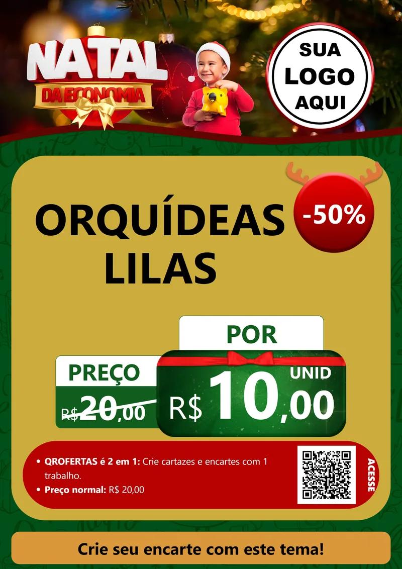 Modelo de Cartaz para Cartaz A4 Vertical com o tema Natal da Economia para Floricultura e jardim