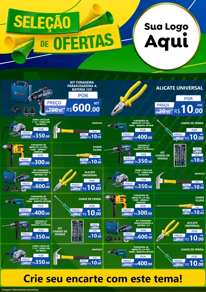 Modelo de Encarte para Encarte A4 Vertical com o tema Seleção de Ofertas - Copa para Maquinas e Ferramentas