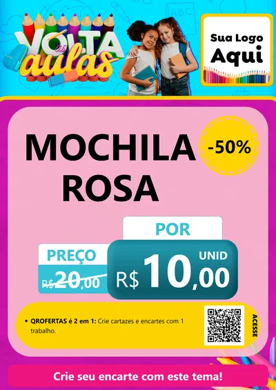 Modelo de Cartaz para Cartaz A4 Vertical com o tema Volta às Aulas para Papelaria