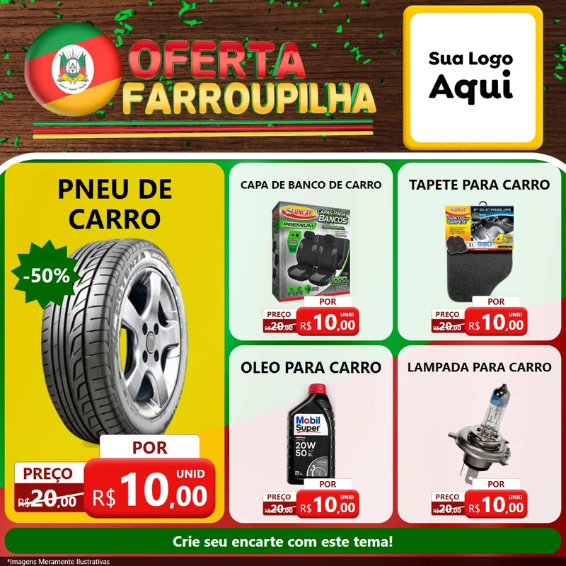 Modelo de Rede Social para Feed Facebook com o tema Oferta Farroupilha para Auto peças