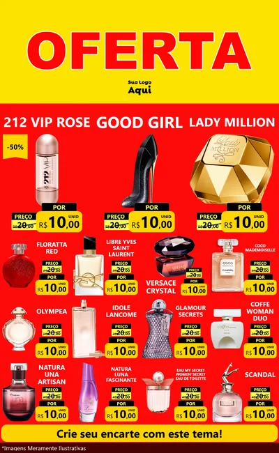 Modelo de Encarte para Encarte Grande com o tema OFERTA - Vermelho Cartaz para Perfumes