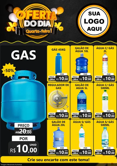 Modelo de Encarte para Encarte A4 Vertical com o tema Oferta do Dia - Quarta Feira! para Água e gás