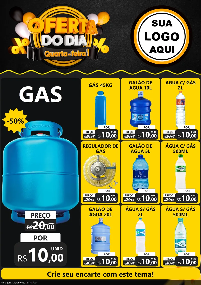 Modelo de Encarte para Encarte A4 Vertical com o tema Oferta do Dia - Quarta Feira! para Água e gás