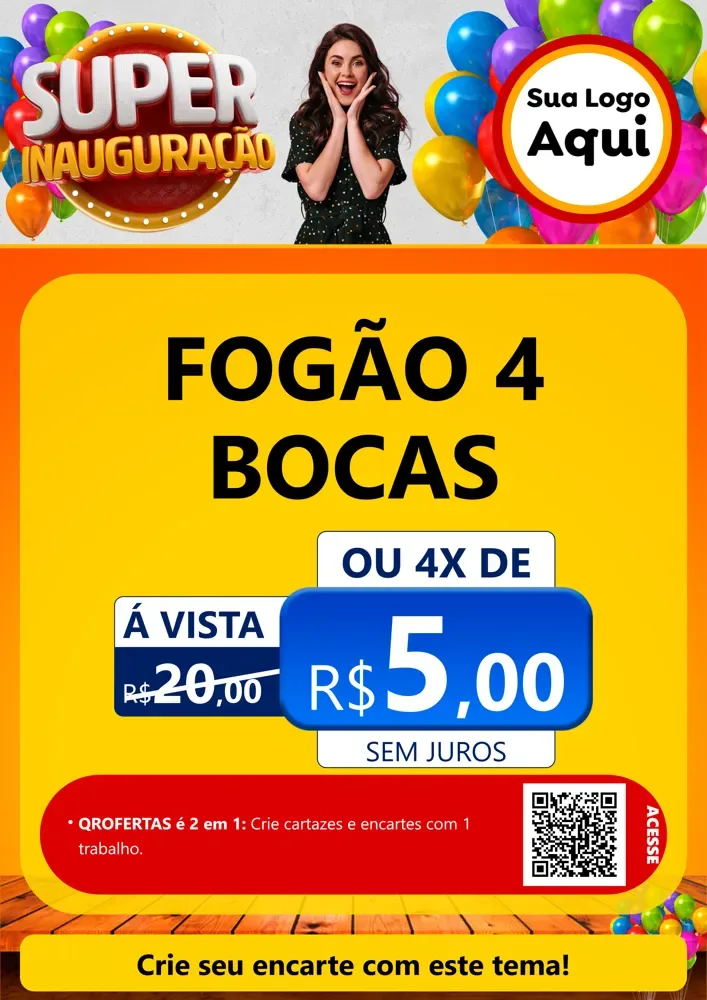 Modelo de Cartaz para Cartaz A4 Vertical com o tema Super Inauguração para Móveis e Eletro