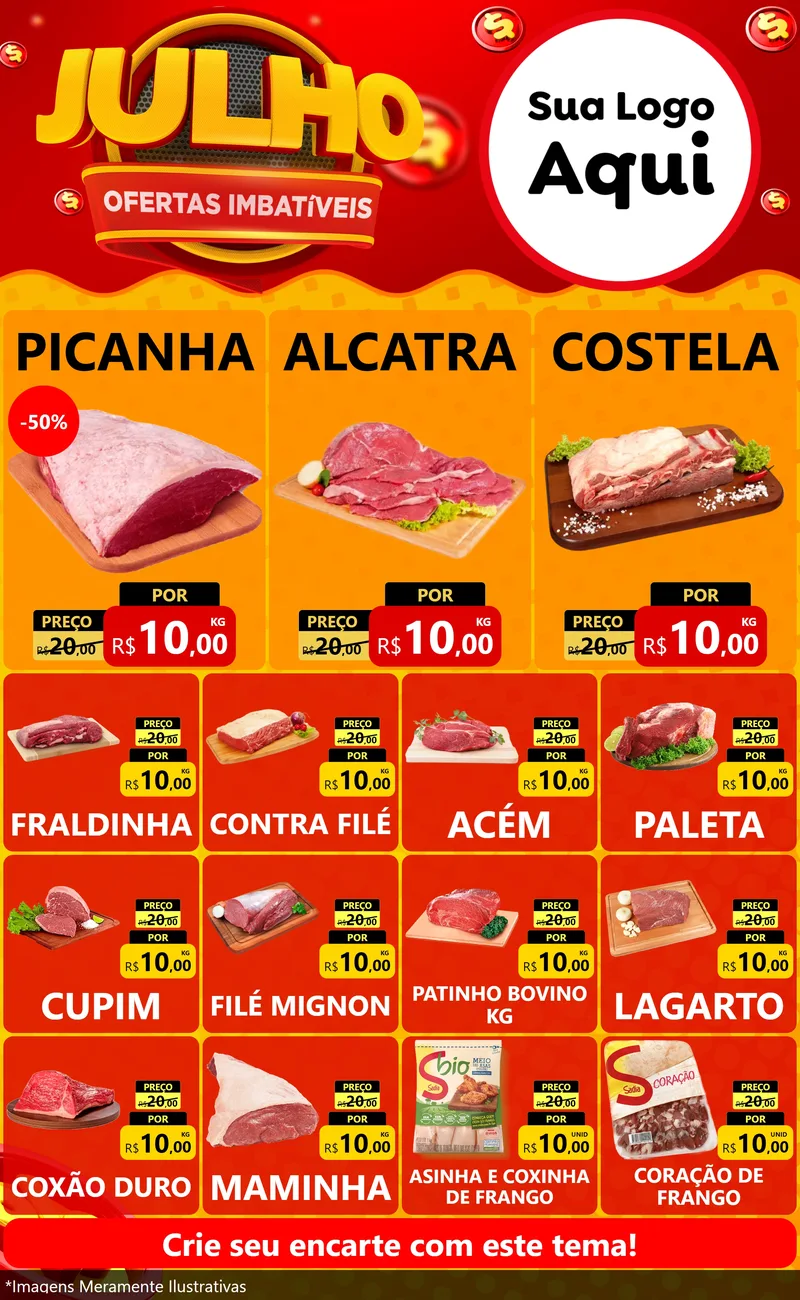 Modelo de Encarte para Encarte Grande com o tema Julho Ofertas Imbatíveis para Açougue