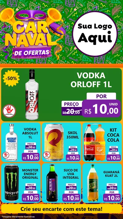Modelo de Rede Social para Stories com o tema Carnaval de Ofertas para Distribuidora de bebidas