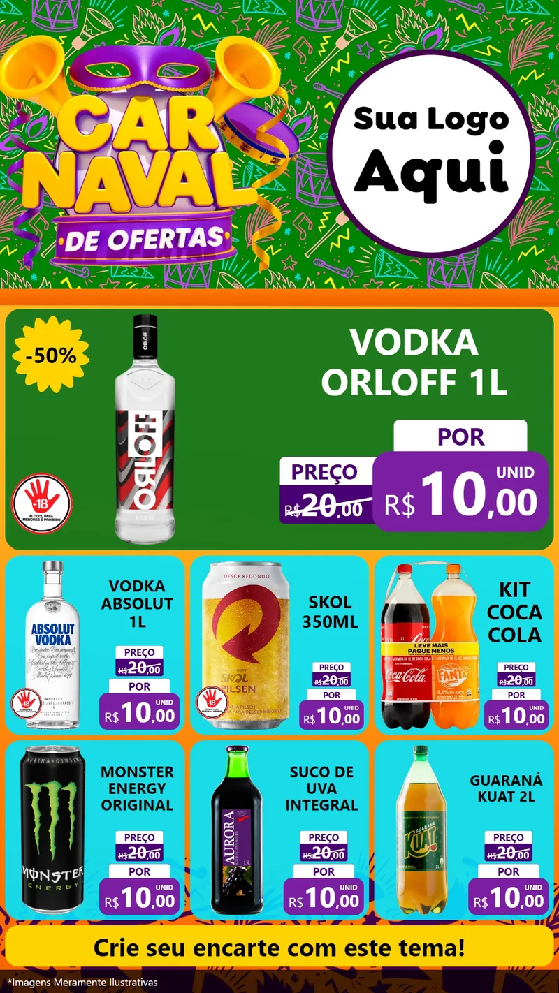 Modelo de Rede Social para Stories com o tema Carnaval de Ofertas para Distribuidora de bebidas