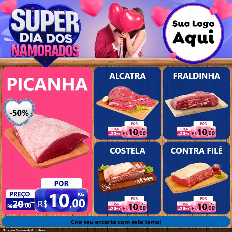 Modelo de Rede Social para Feed Facebook com o tema Super Dia dos Namorados para Açougue