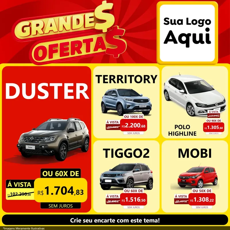 Modelo de Rede Social para Feed Facebook com o tema Grandes Ofertas para Concessionaria de Carros