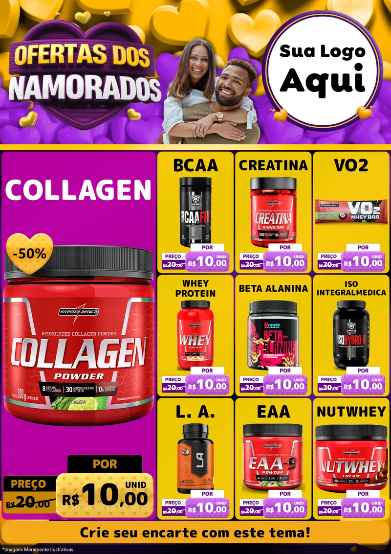 Modelo de Encarte para Encarte A4 Vertical com o tema Oferta Dos Namorados para Suplementos alimentares