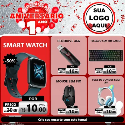 Modelo de Rede Social para Feed Facebook com o tema Promoção de Aniversário - 1 Ano para Informática