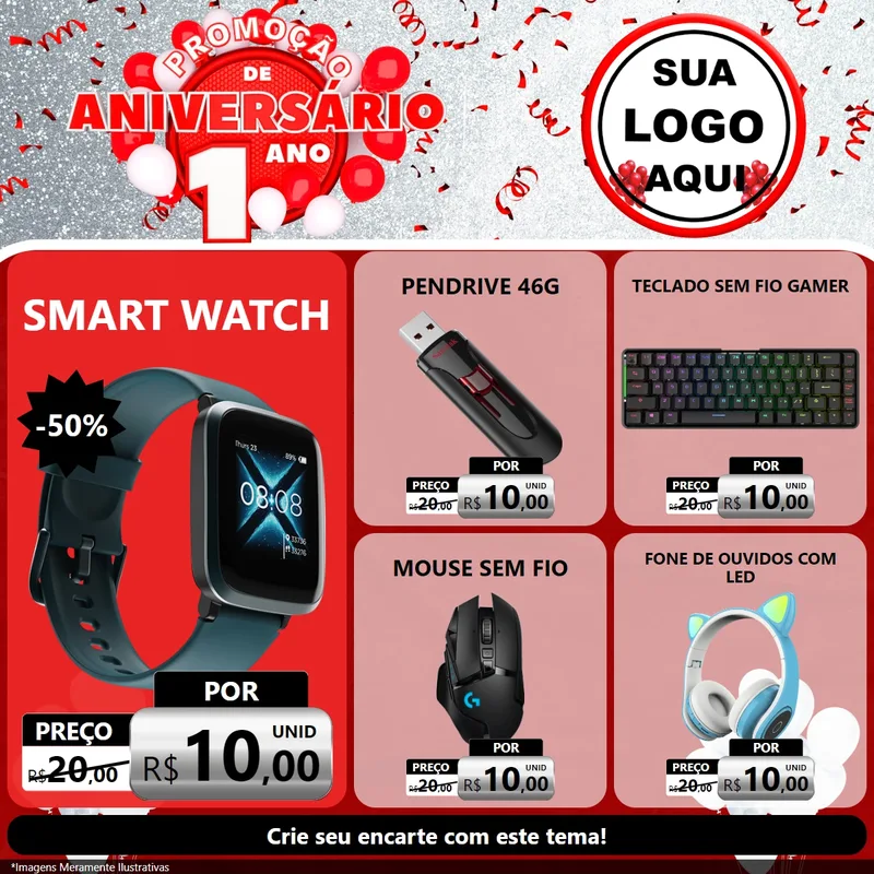 Modelo de Rede Social para Feed Facebook com o tema Promoção de Aniversário - 1 Ano para Informática