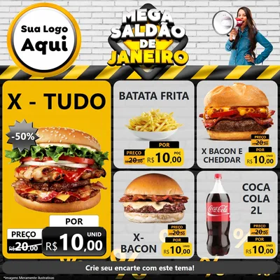 Modelo de Rede Social para Feed Facebook com o tema Mega Saldão de Janeiro para Hamburgueria