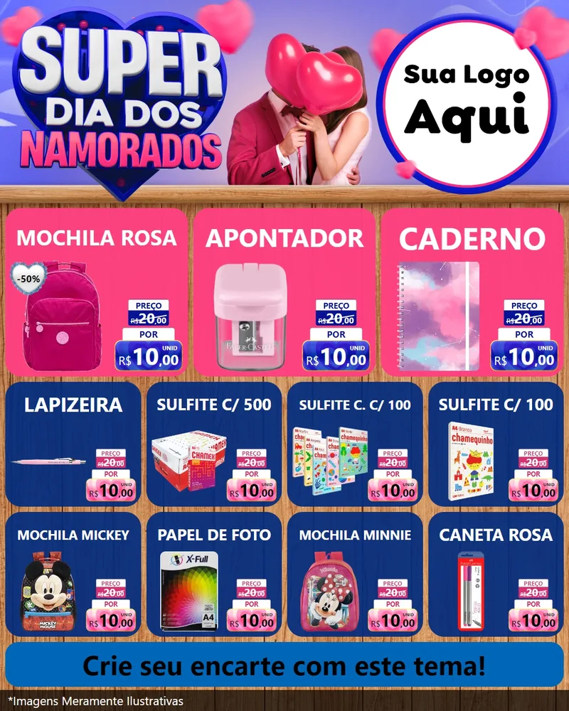Modelo de Rede Social para Feed Instagram com o tema Super Dia dos Namorados para Papelaria