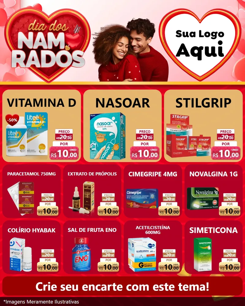 Modelo de Rede Social para Feed Instagram com o tema Dia dos Namorados para Farmácia