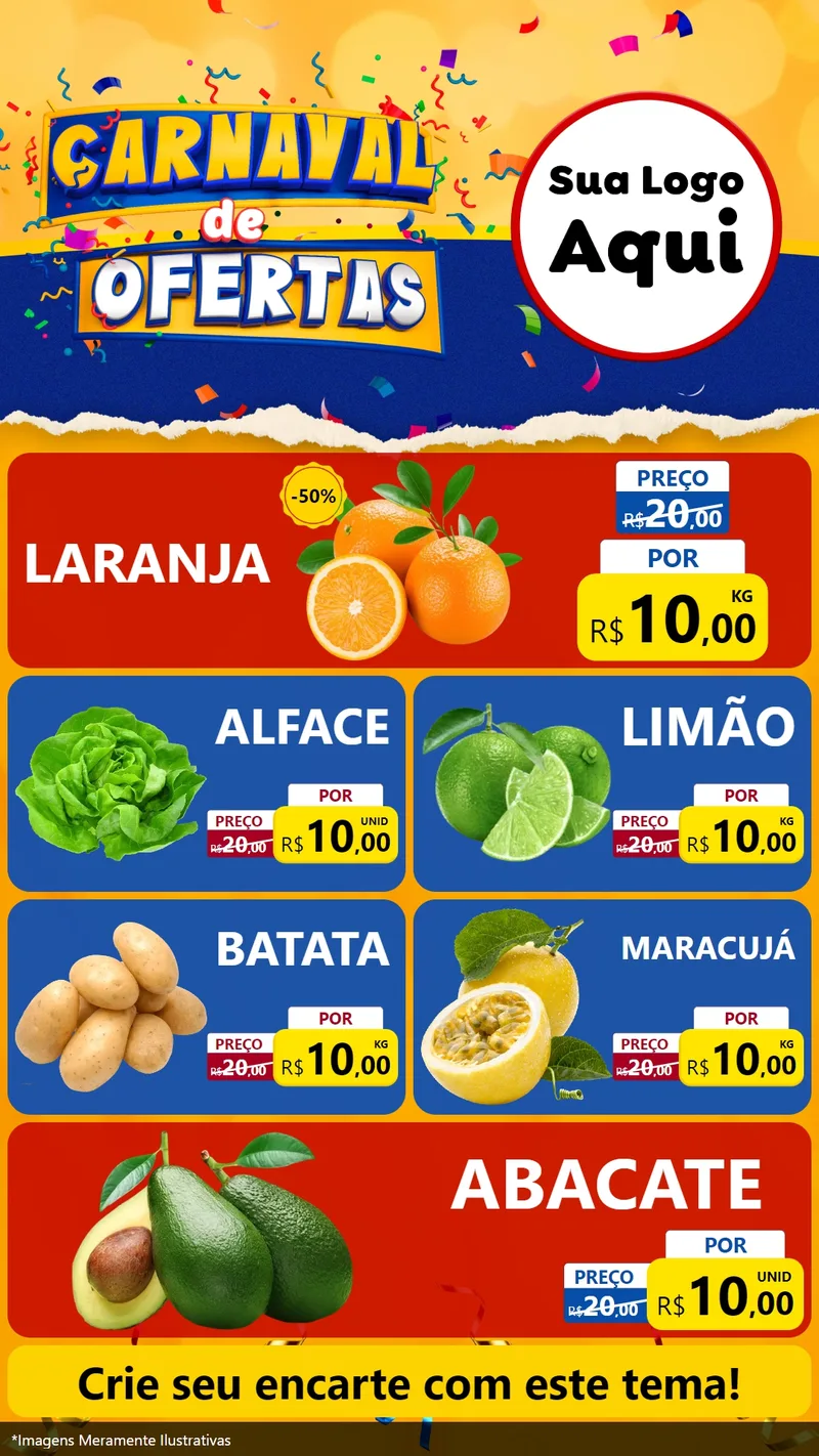 Modelo de TV para TV Vertical com o tema Carnaval de Ofertas para Hortifrúti