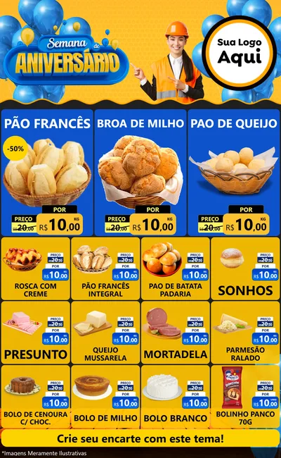 Modelo de Encarte para Encarte Grande com o tema Semana de Aniversário para Padaria