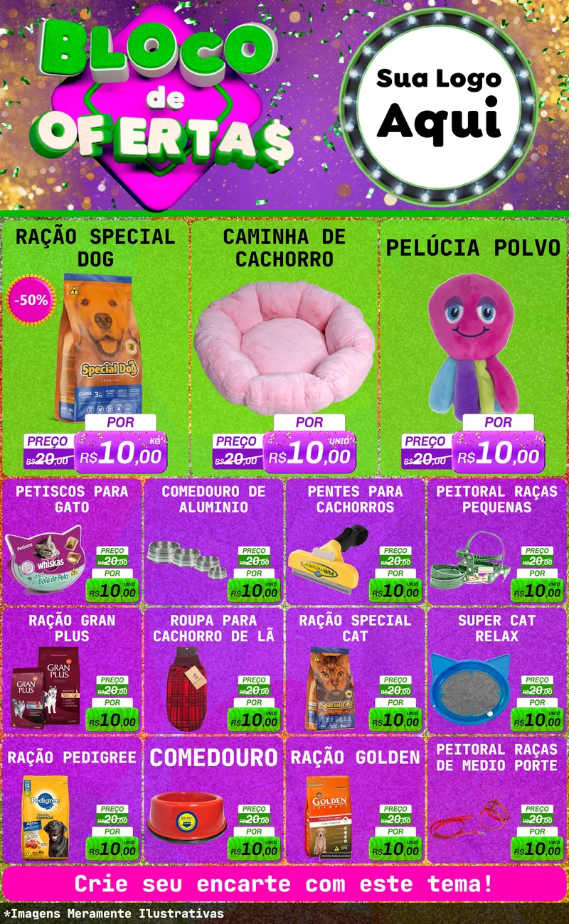 Modelo de Encarte para Encarte Grande com o tema Bloco de Ofertas para Pet Shop