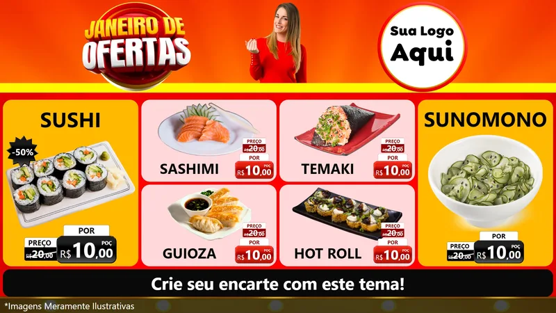 Modelo de TV para TV Horizontal com o tema Janeiro de Ofertas para Comida japonesa