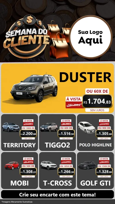 Modelo de Rede Social para Stories com o tema Semana do Cliente para Concessionaria de Carros