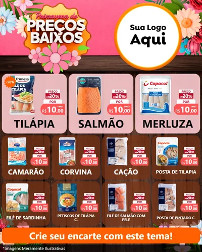 Modelo de Rede Social para Feed Instagram com o tema Primavera de Preços Baixos para Peixaria