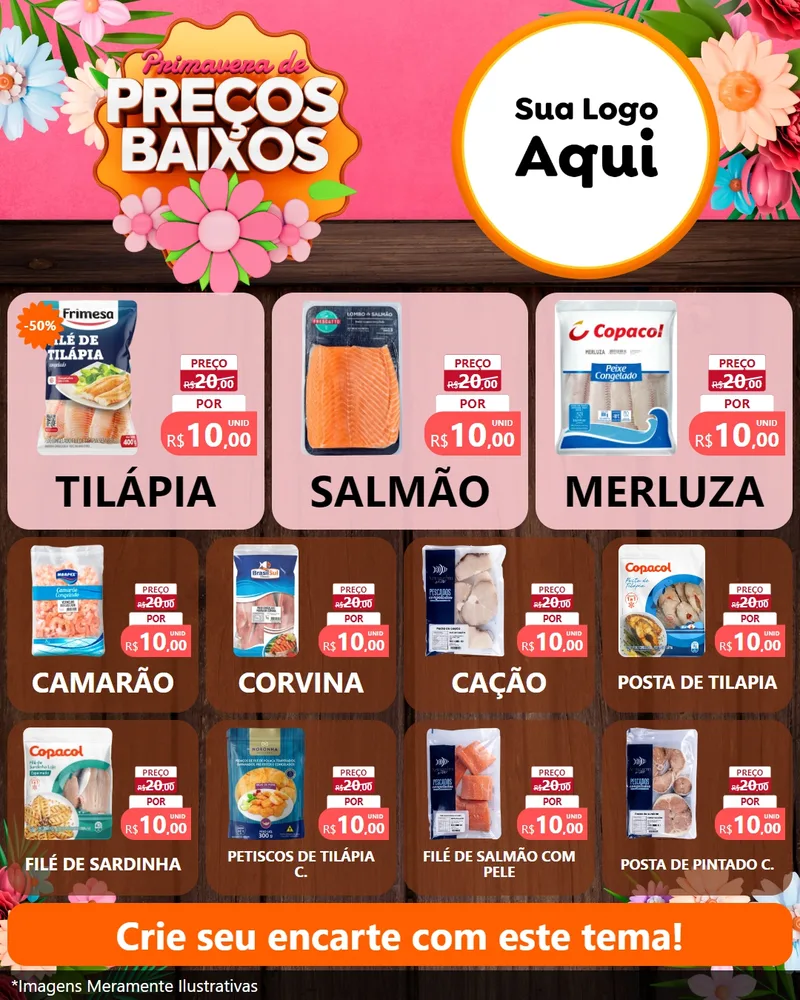 Modelo de Rede Social para Feed Instagram com o tema Primavera de Preços Baixos para Peixaria