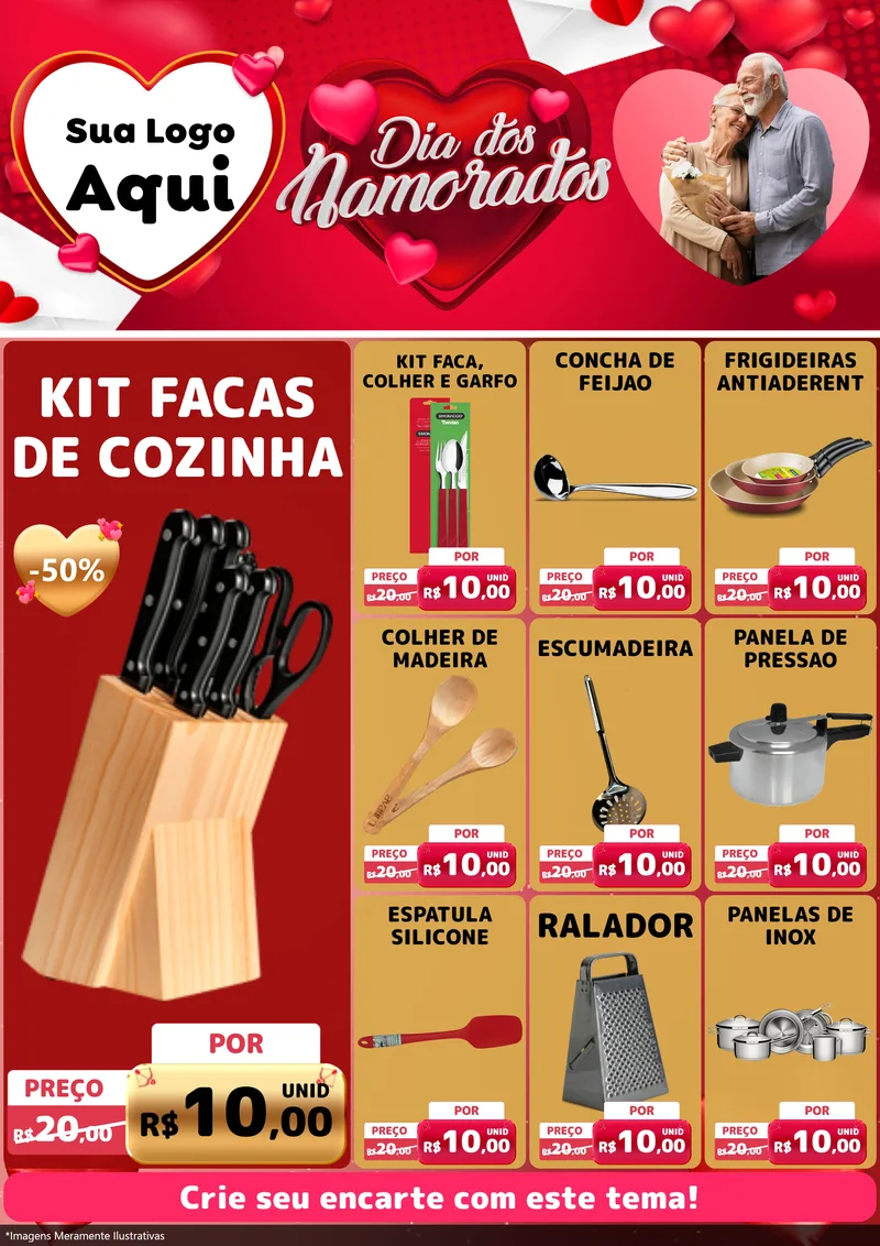 Modelo de Encarte para Encarte A4 Vertical com o tema Dia Dos Namorados para Utilidades Domésticas