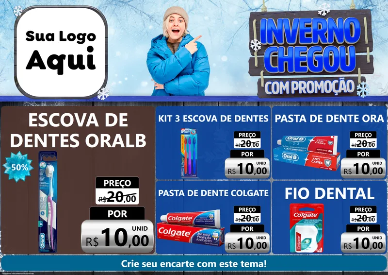 Modelo de Encarte para Encarte A4 Horizontal com o tema Inverno Chegou Com Promoção para Higiene Pessoal